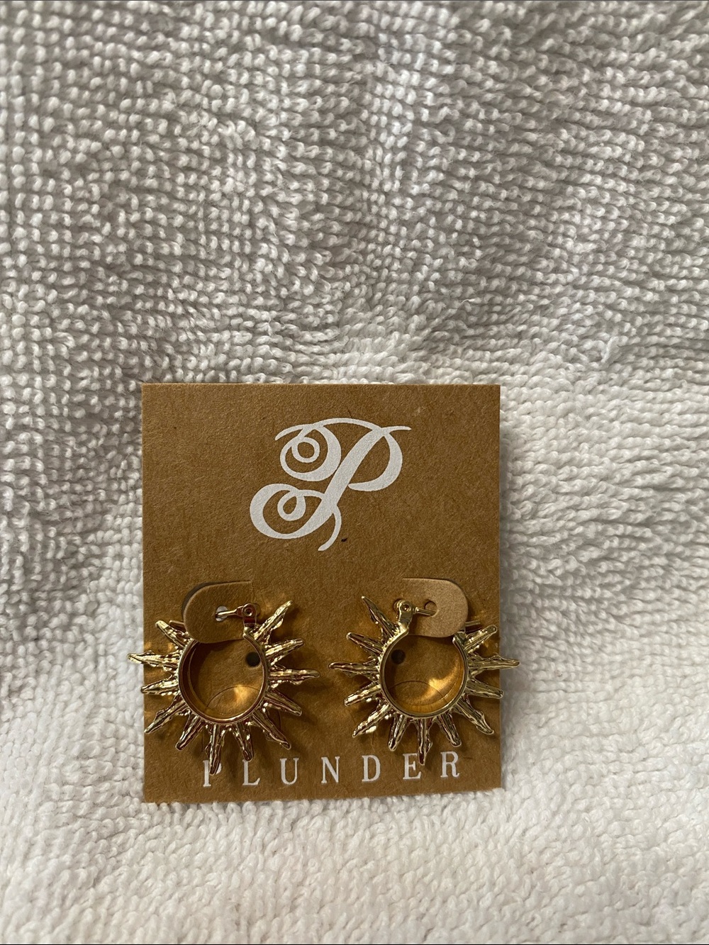 Plunder Gold Tone Radiant Sunburst Hoop Earrings